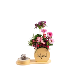 ديكور خشبي دائري، ورود مع الكاكاو، مطبوع عليه عبار