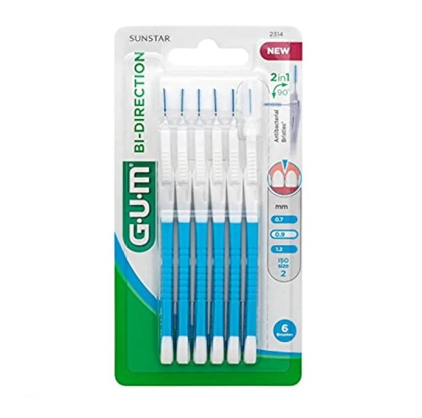 فرشاة أسنان ثنائية الاتجاه من GUM، 6 قطع، أزرق فات